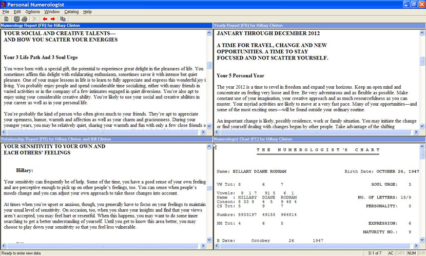 Main program window, with 4 reports displayed sid-by-side